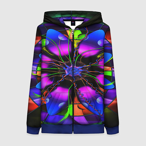 Женская толстовка на молнии Неоновая психоделика лепестки / 3D-Синий – фото 1