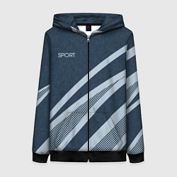 Толстовка на молнии женская Sport синий текстурный с полосами, цвет: 3D-черный