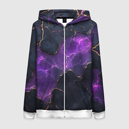 Женская толстовка на молнии Фиолетовый разлом с молниями / 3D-Белый – фото 1