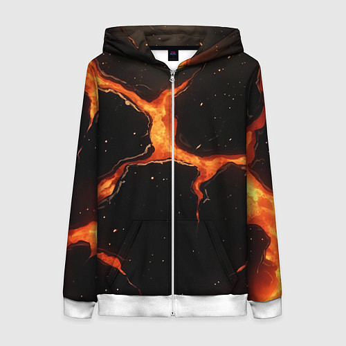 Женская толстовка на молнии Оранжевый разлом на черной текстуре / 3D-Белый – фото 1