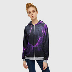 Толстовка на молнии женская Фиолетово-черная объемная текстура, цвет: 3D-меланж — фото 2
