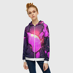 Толстовка на молнии женская Розовая текстура разлом плит, цвет: 3D-белый — фото 2
