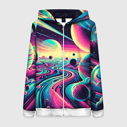 Толстовка на молнии женская Неоновый разноцветный космос, цвет: 3D-белый