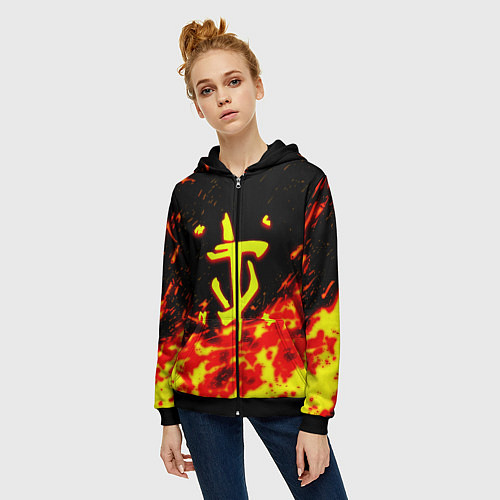 Женская толстовка на молнии Doom огненное лого / 3D-Черный – фото 3