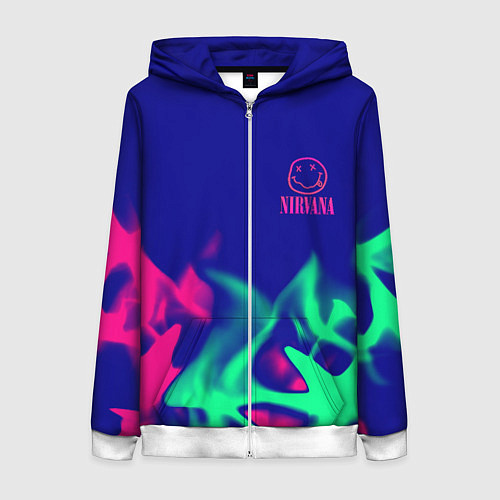 Женская толстовка на молнии Nirvana fire neon / 3D-Белый – фото 1