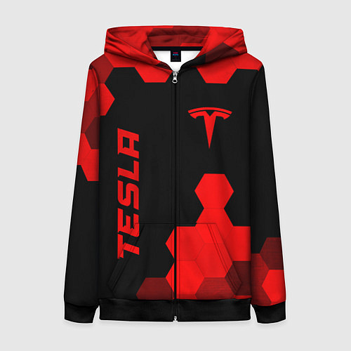 Женская толстовка на молнии Tesla - red gradient вертикально / 3D-Черный – фото 1