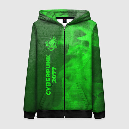 Женская толстовка на молнии Cyberpunk 2077 - green gradient по-вертикали / 3D-Черный – фото 1