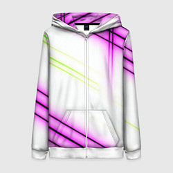Толстовка на молнии женская Green white pink line, цвет: 3D-белый