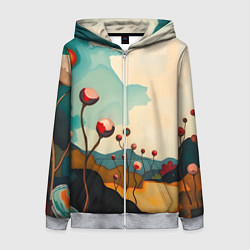 Толстовка на молнии женская Сюрреалистичный пейзаж с цветами, цвет: 3D-меланж