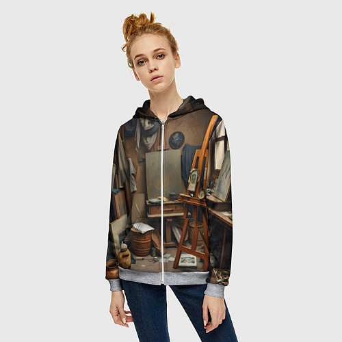 Женская толстовка на молнии Мастерская художника / 3D-Меланж – фото 3