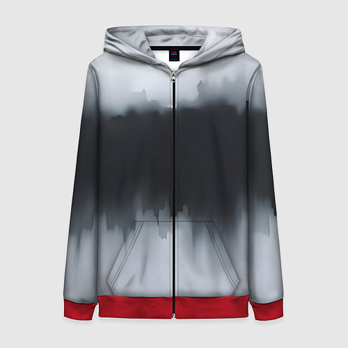 Женская толстовка на молнии Разводы черной краски / 3D-Красный – фото 1