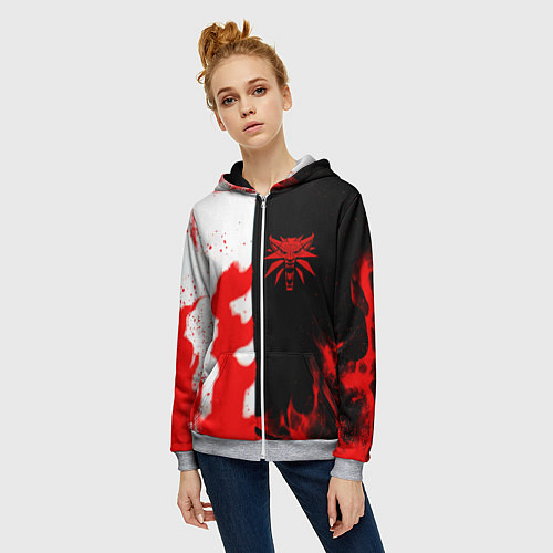 Женская толстовка на молнии Ведьмак огненный / 3D-Меланж – фото 3