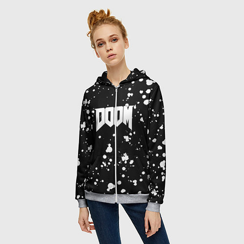 Женская толстовка на молнии Doom белые краски всплеск / 3D-Меланж – фото 3