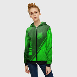 Толстовка на молнии женская Disturbed - green gradient вертикально, цвет: 3D-черный — фото 2