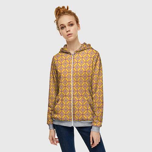 Женская толстовка на молнии Красочный орнамент в восточном стиле / 3D-Меланж – фото 3