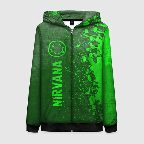 Женская толстовка на молнии Nirvana - green gradient по-вертикали / 3D-Черный – фото 1