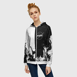 Толстовка на молнии женская Nasa черно белый огонь, цвет: 3D-белый — фото 2