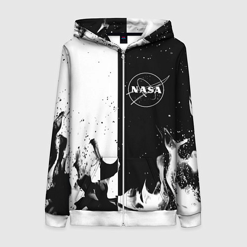 Женская толстовка на молнии Nasa черно белый огонь / 3D-Белый – фото 1