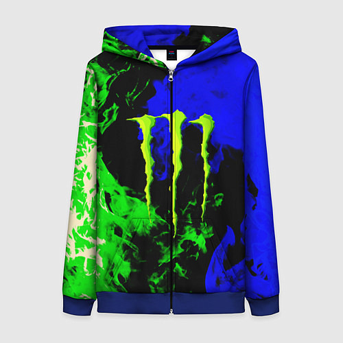 Женская толстовка на молнии Monster energy кислотный огонь / 3D-Синий – фото 1