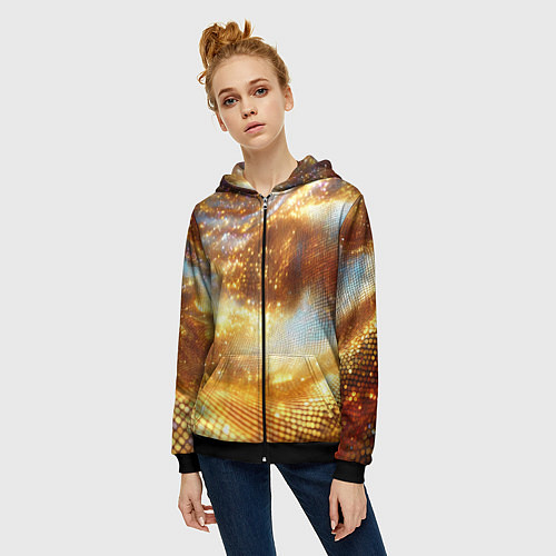 Женская толстовка на молнии Блестящая золотая текстура / 3D-Черный – фото 3