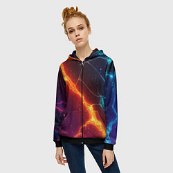 Толстовка на молнии женская Сине-оранжевые молнии текстура, цвет: 3D-черный — фото 2