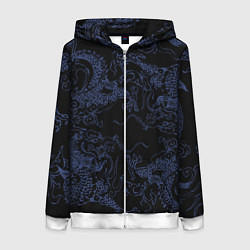 Женская толстовка на молнии Синий дракон на черном