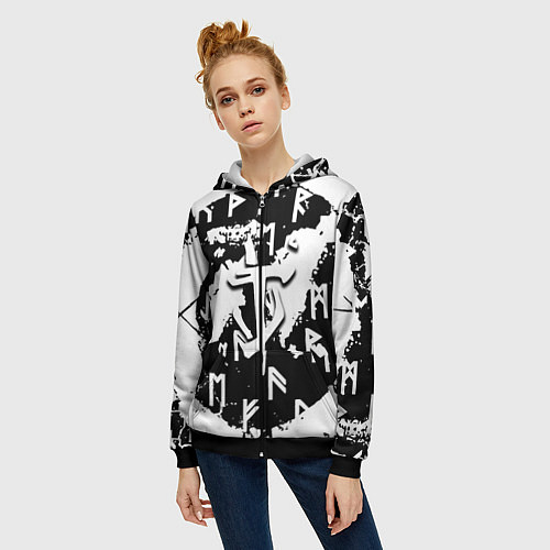 Женская толстовка на молнии Doom символы краски / 3D-Черный – фото 3