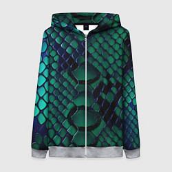 Толстовка на молнии женская Бирюзовая змеиная кожа, цвет: 3D-меланж