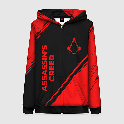 Женская толстовка на молнии Assassins Creed - red gradient вертикально / 3D-Черный – фото 1