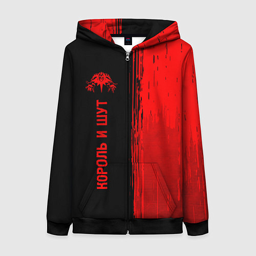 Женская толстовка на молнии Король и Шут - red gradient по-вертикали / 3D-Черный – фото 1