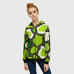 Толстовка на молнии женская Зеленая абстракция с кругами, цвет: 3D-черный — фото 2