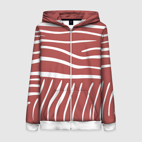 Женская толстовка на молнии Полоски красной зебры / 3D-Белый – фото 1