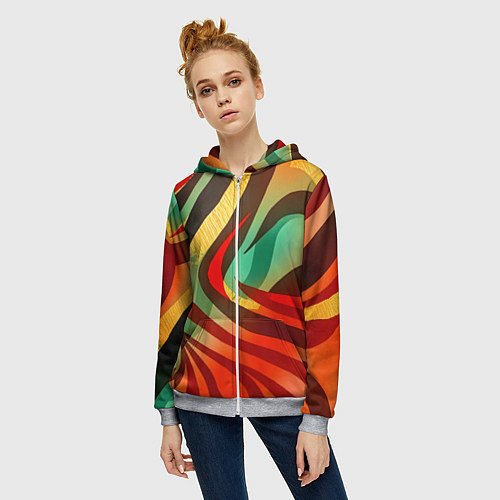 Женская толстовка на молнии Жаркая полосатая абстракция / 3D-Меланж – фото 3