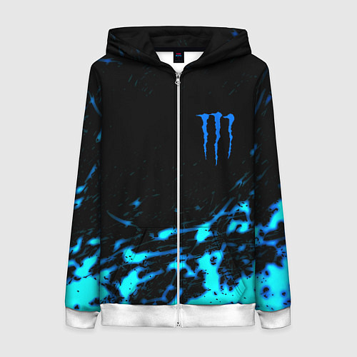 Женская толстовка на молнии Monster energy голубые краски / 3D-Белый – фото 1
