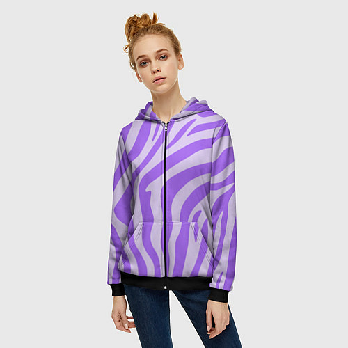 Женская толстовка на молнии Лавандовый тигровый паттерн / 3D-Черный – фото 3