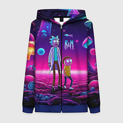 Женская толстовка на молнии Морти и Рик на планете неоновых сказочных грибов