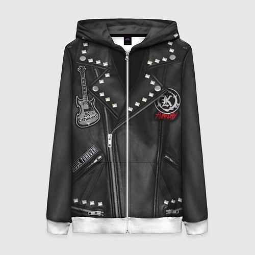 Женская толстовка на молнии Кукрыниксы косуха с нашивками / 3D-Белый – фото 1