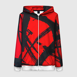 Женская толстовка на молнии Черная абстракция на красном