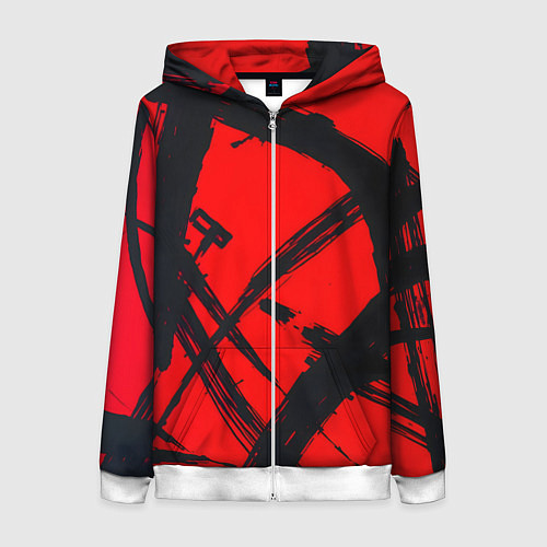 Женская толстовка на молнии Черная абстракция на красном / 3D-Белый – фото 1