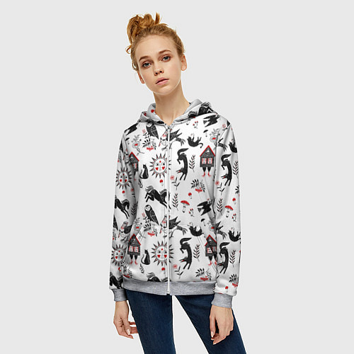 Женская толстовка на молнии Русские сказки / 3D-Меланж – фото 3