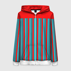 Толстовка на молнии женская Красно синий комбинированный узор с полосами, цвет: 3D-белый