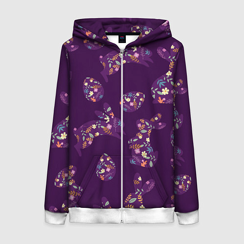 Женская толстовка на молнии Кролики и яйца / 3D-Белый – фото 1