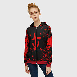 Толстовка на молнии женская Doom красные краски, цвет: 3D-красный — фото 2