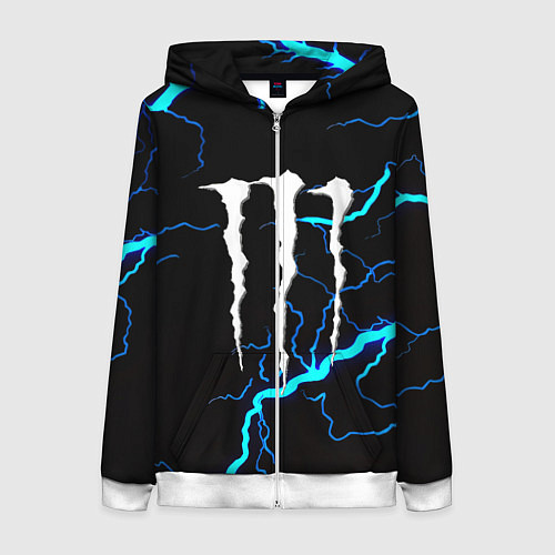 Женская толстовка на молнии Monster energy неоновые молнии / 3D-Белый – фото 1