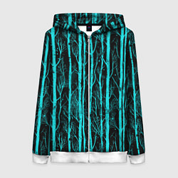 Толстовка на молнии женская Бирюзовые полоски-деревья на темном фоне - паттерн, цвет: 3D-белый