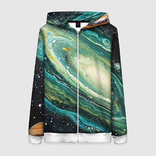 Женская толстовка на молнии Зеленая вселенная / 3D-Белый – фото 1