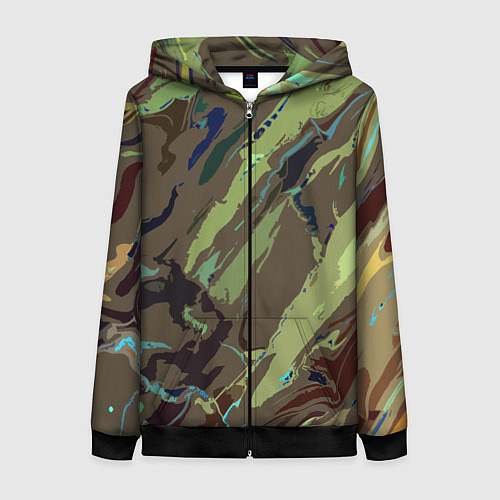 Женская толстовка на молнии Абстракция тон хаки / 3D-Черный – фото 1
