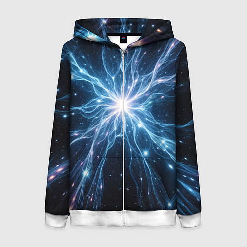 Женская толстовка на молнии Всплеск света и звезды - космическая абстракция / 3D-Белый – фото 1
