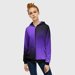 Толстовка на молнии женская Чёрно-сиреневый градиент пополам, цвет: 3D-черный — фото 2
