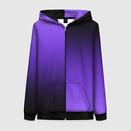 Женская толстовка на молнии Чёрно-сиреневый градиент пополам / 3D-Черный – фото 1